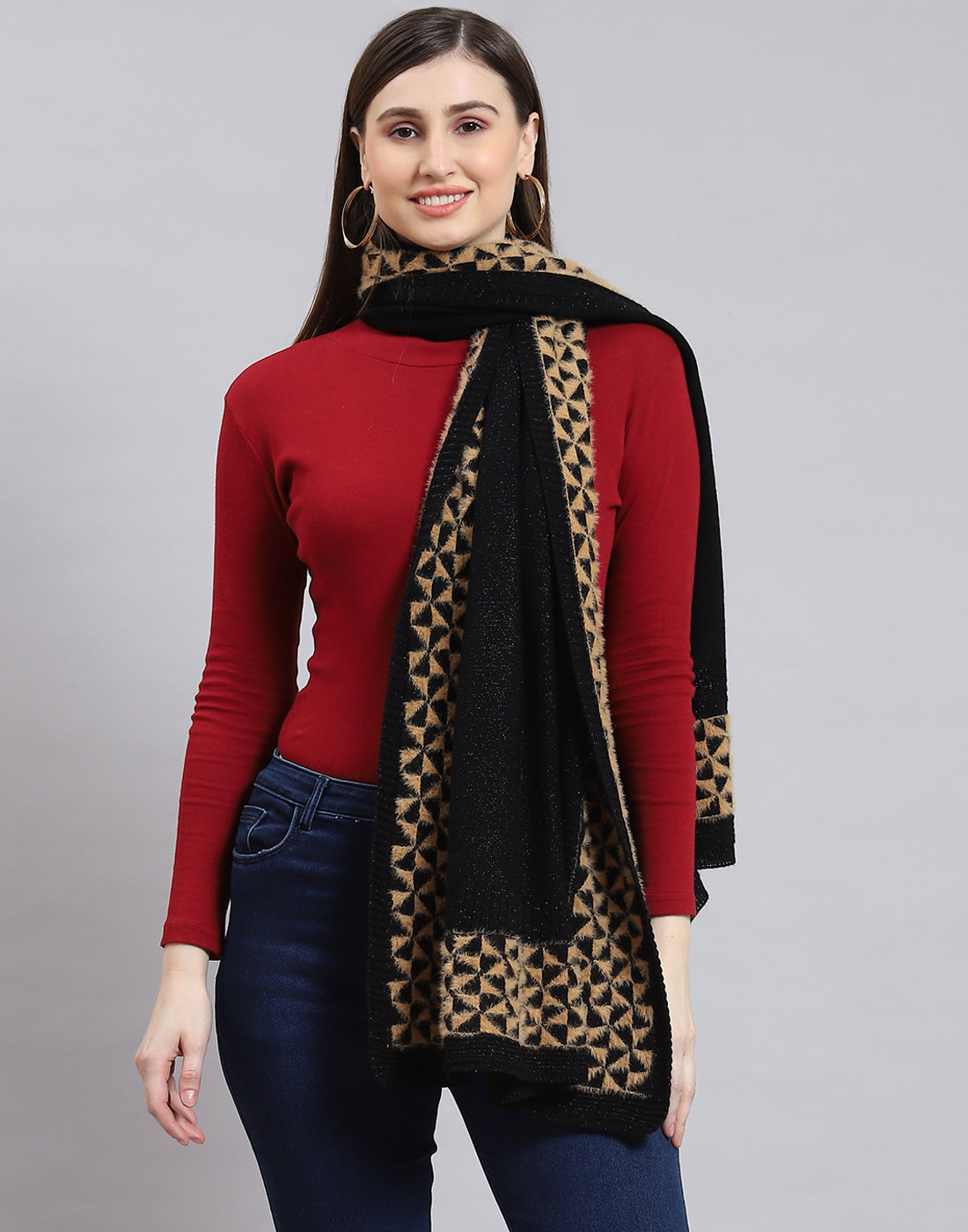 Women Black Self Design Stole