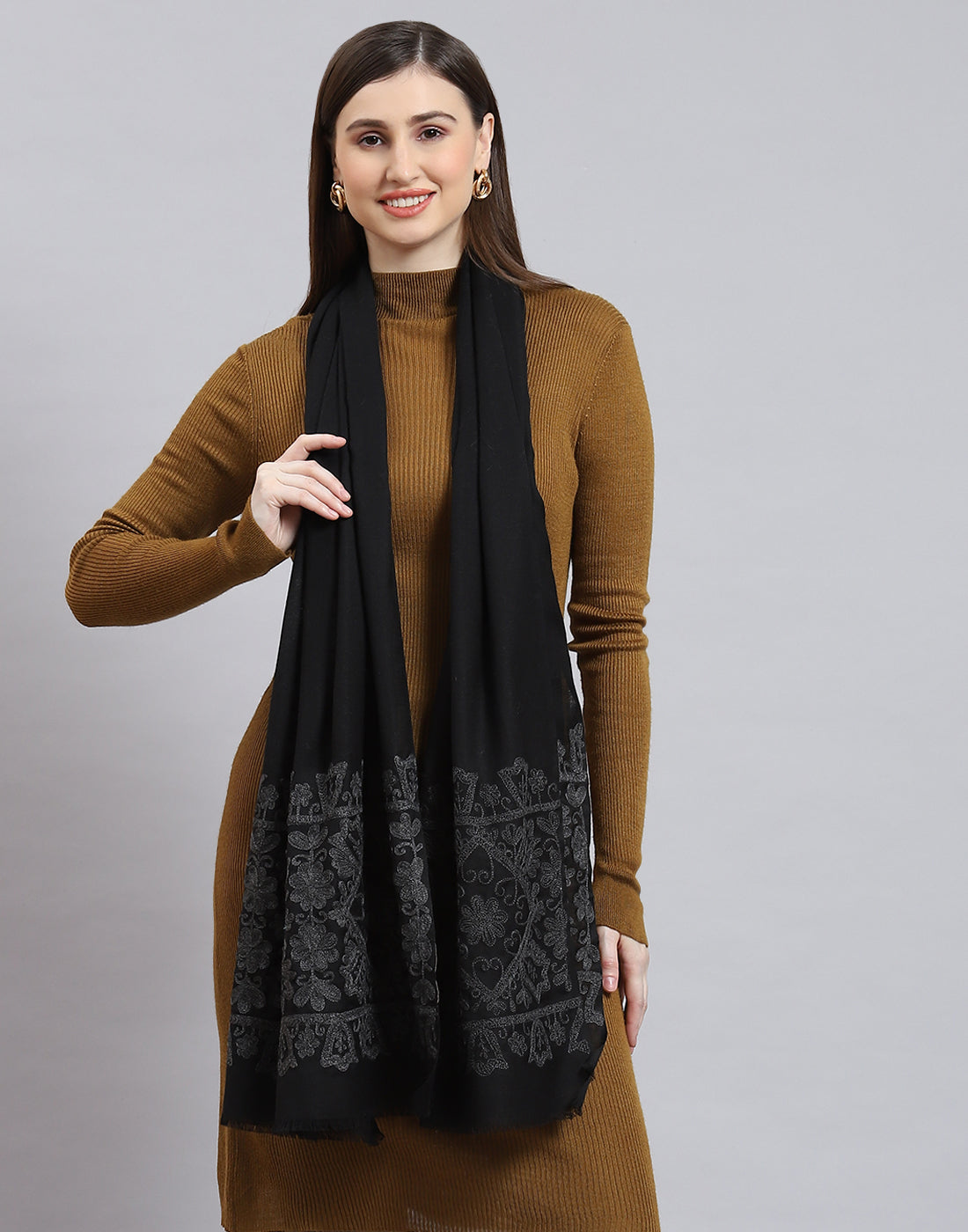 Women Black Self Design Stole
