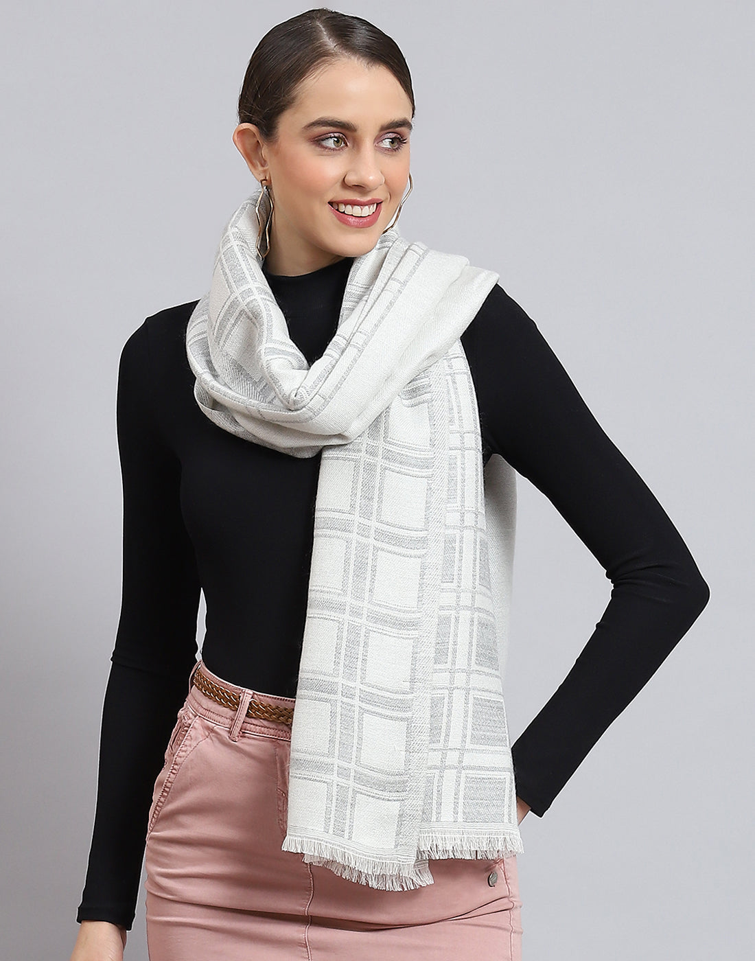 Women Off White Self Design Stole