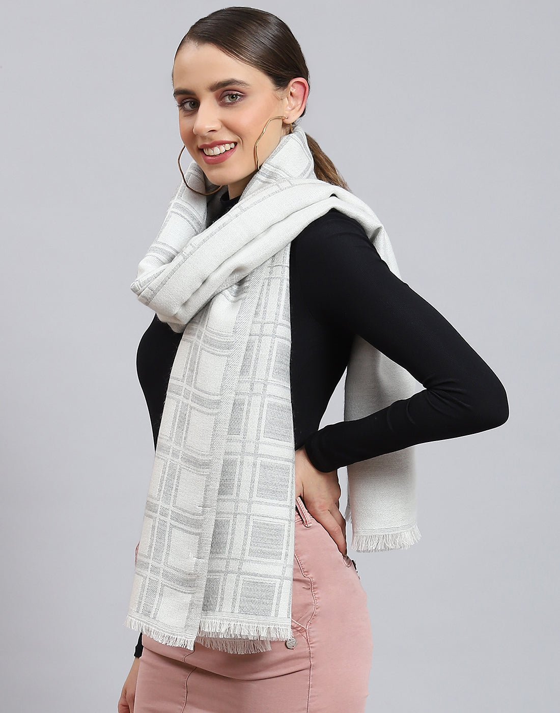 Women Off White Self Design Stole