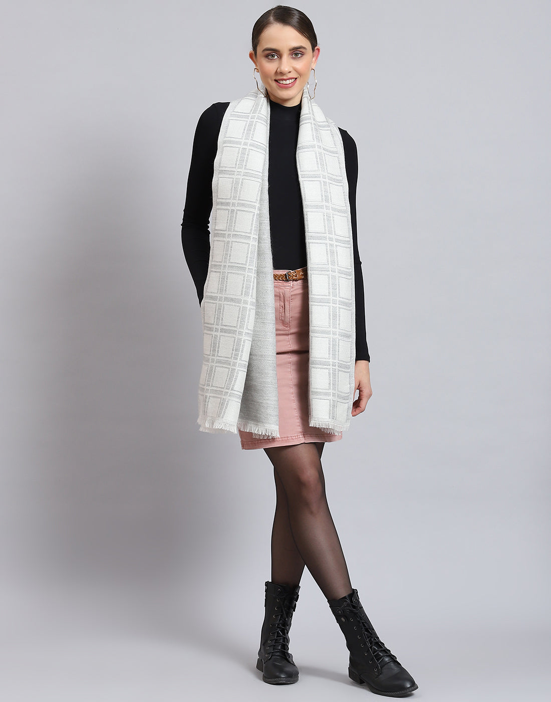 Women Off White Self Design Stole