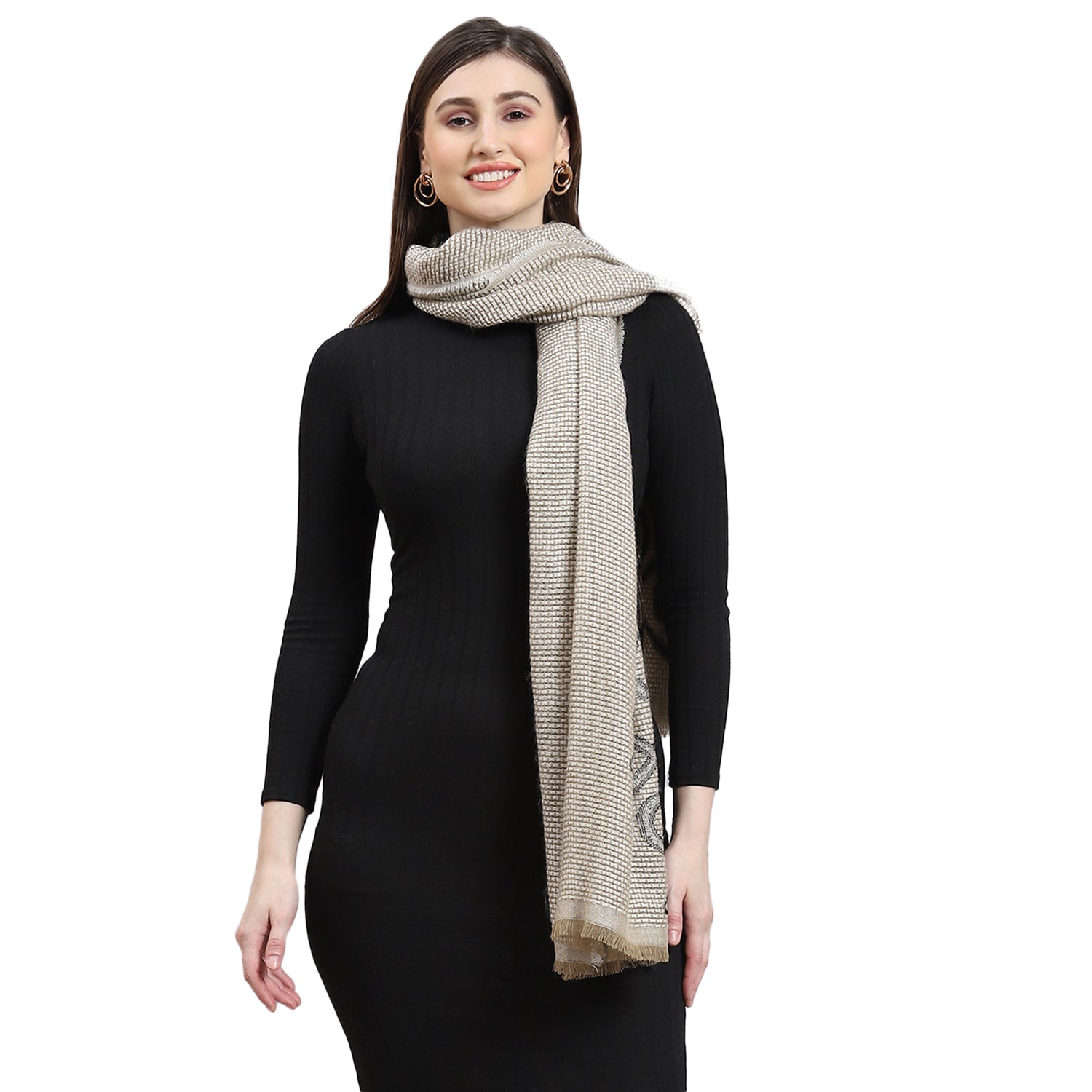 Women Olive Self Design Stole