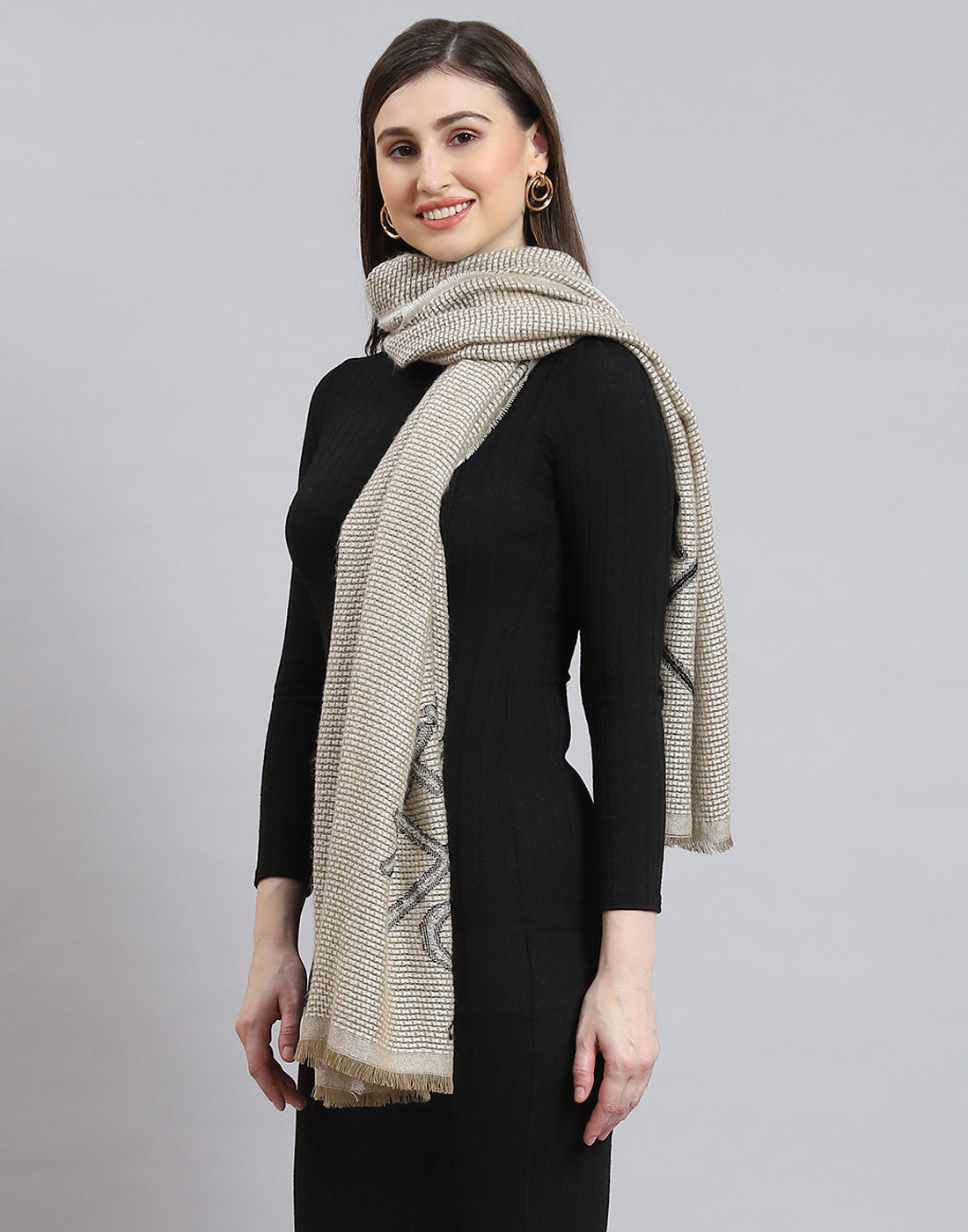 Women Olive Self Design Stole