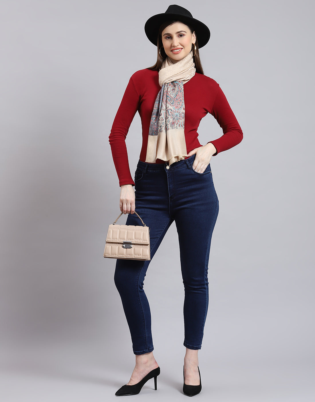 Women Beige Self Design Stole