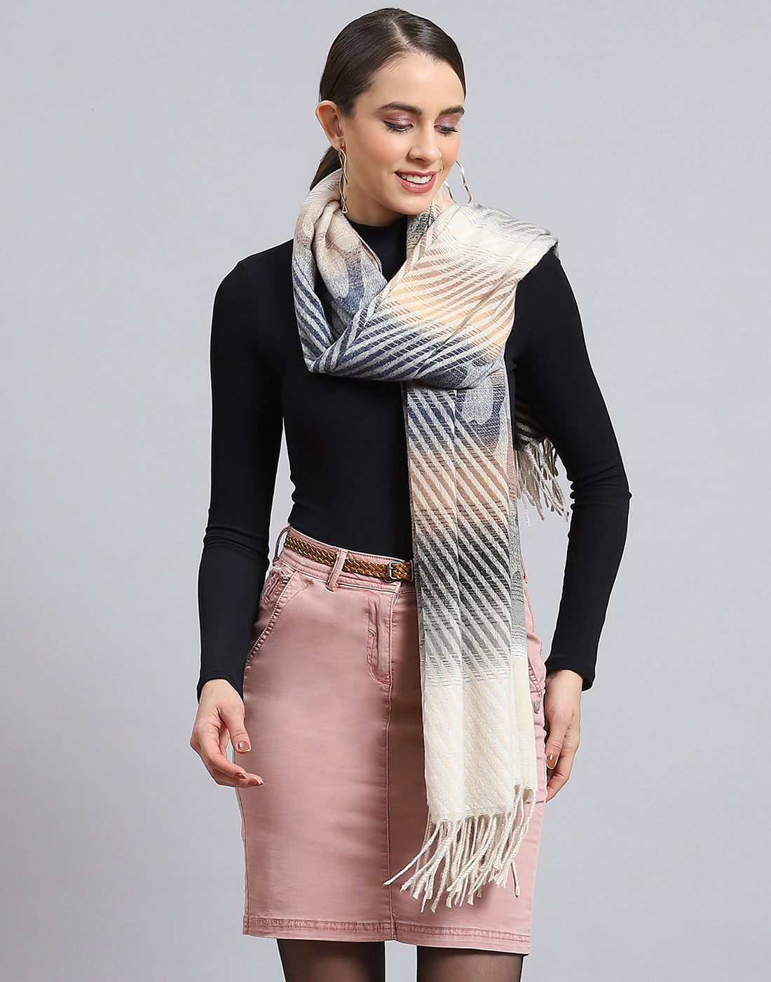 Women Grey Self Design Stole