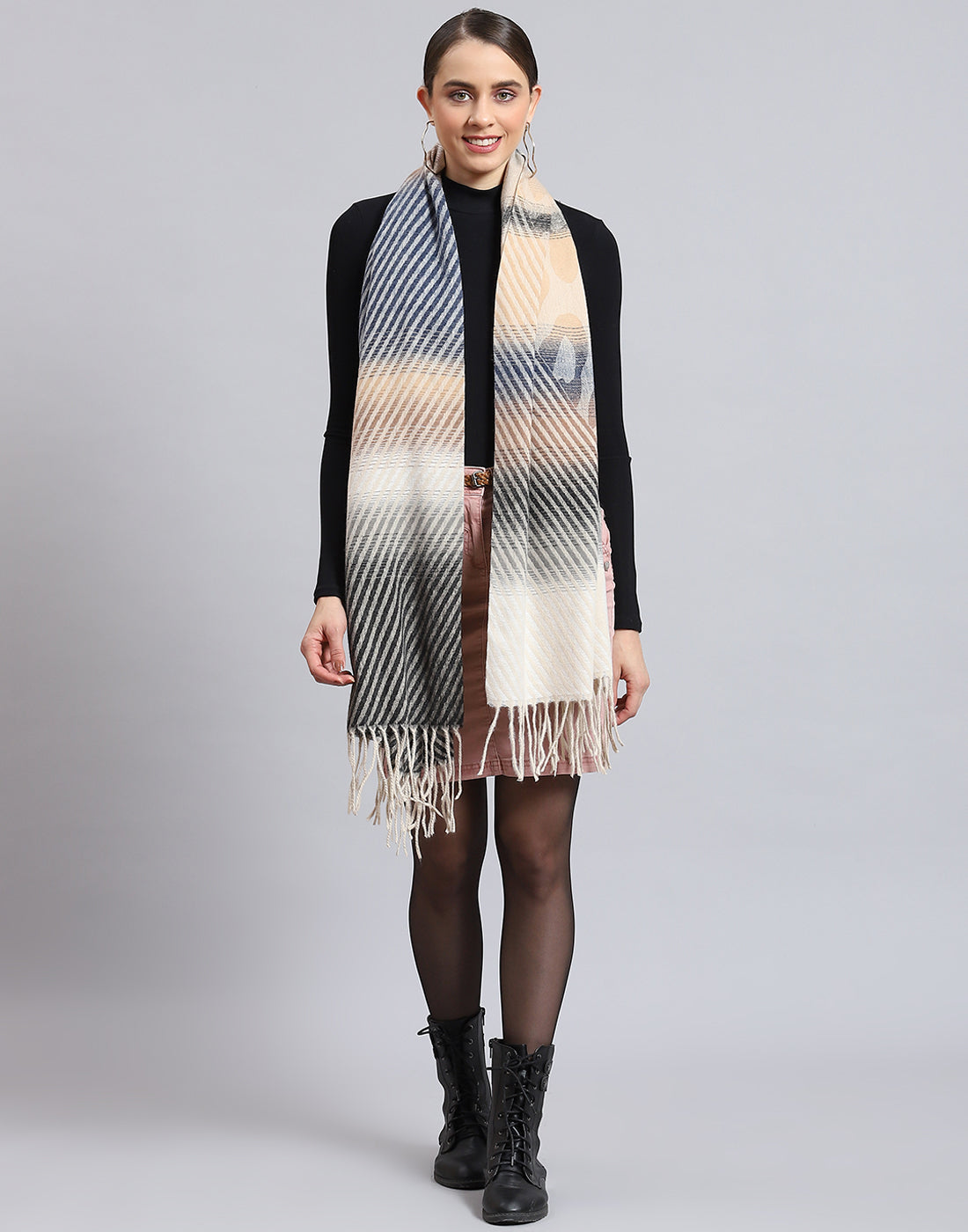 Women Grey Self Design Stole