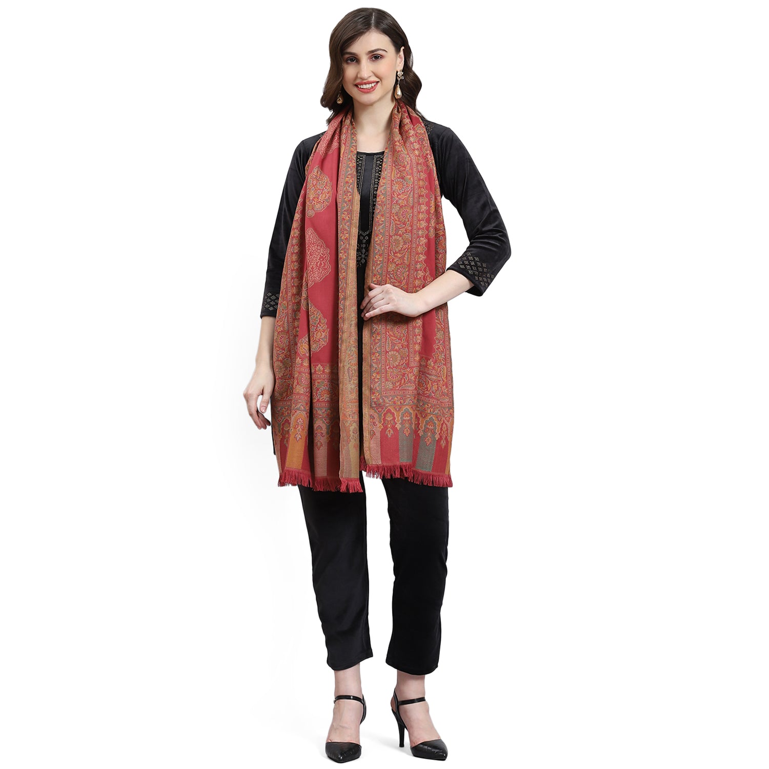 Women Pink Self Design Stole