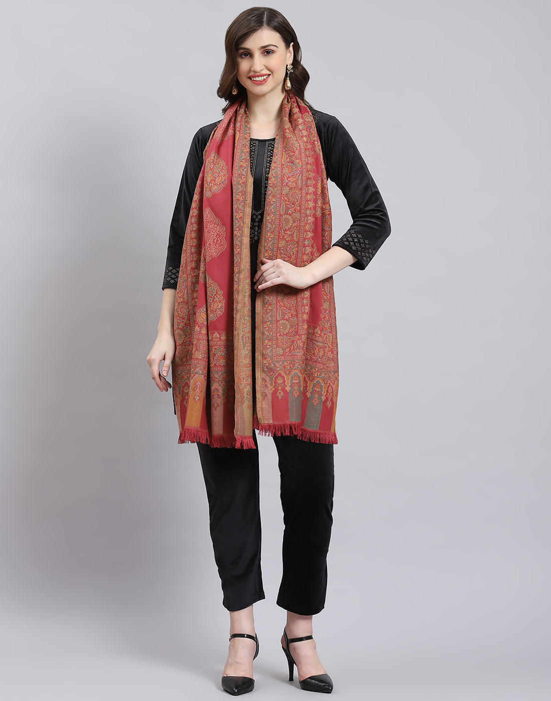 Women Pink Self Design Stole