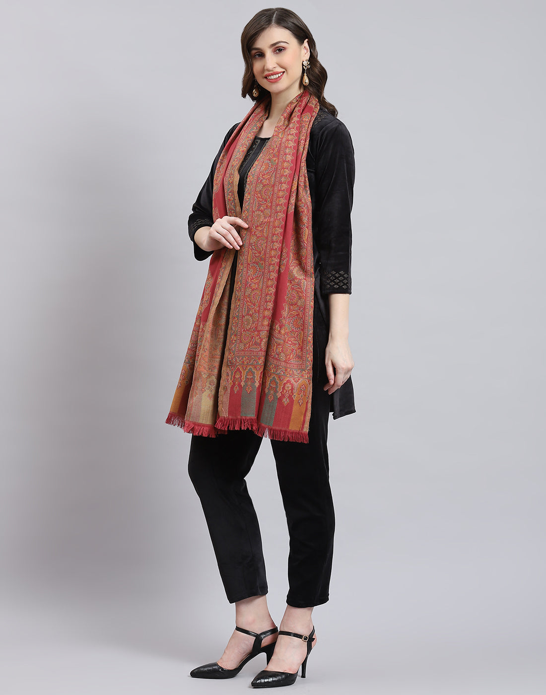 Women Pink Self Design Stole