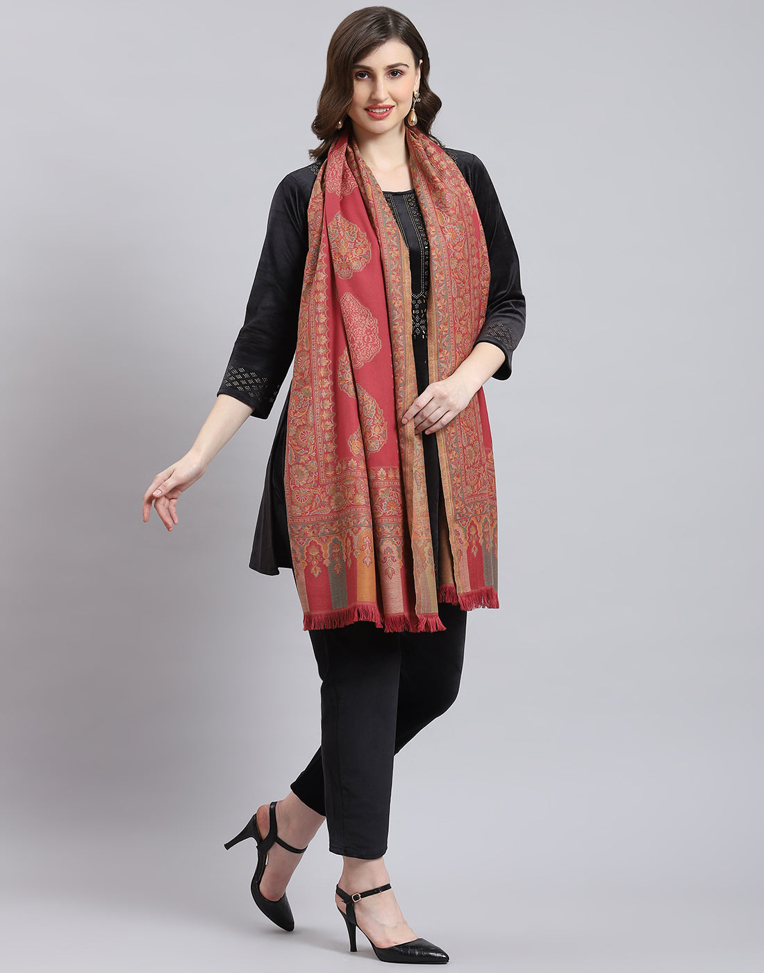 Women Pink Self Design Stole