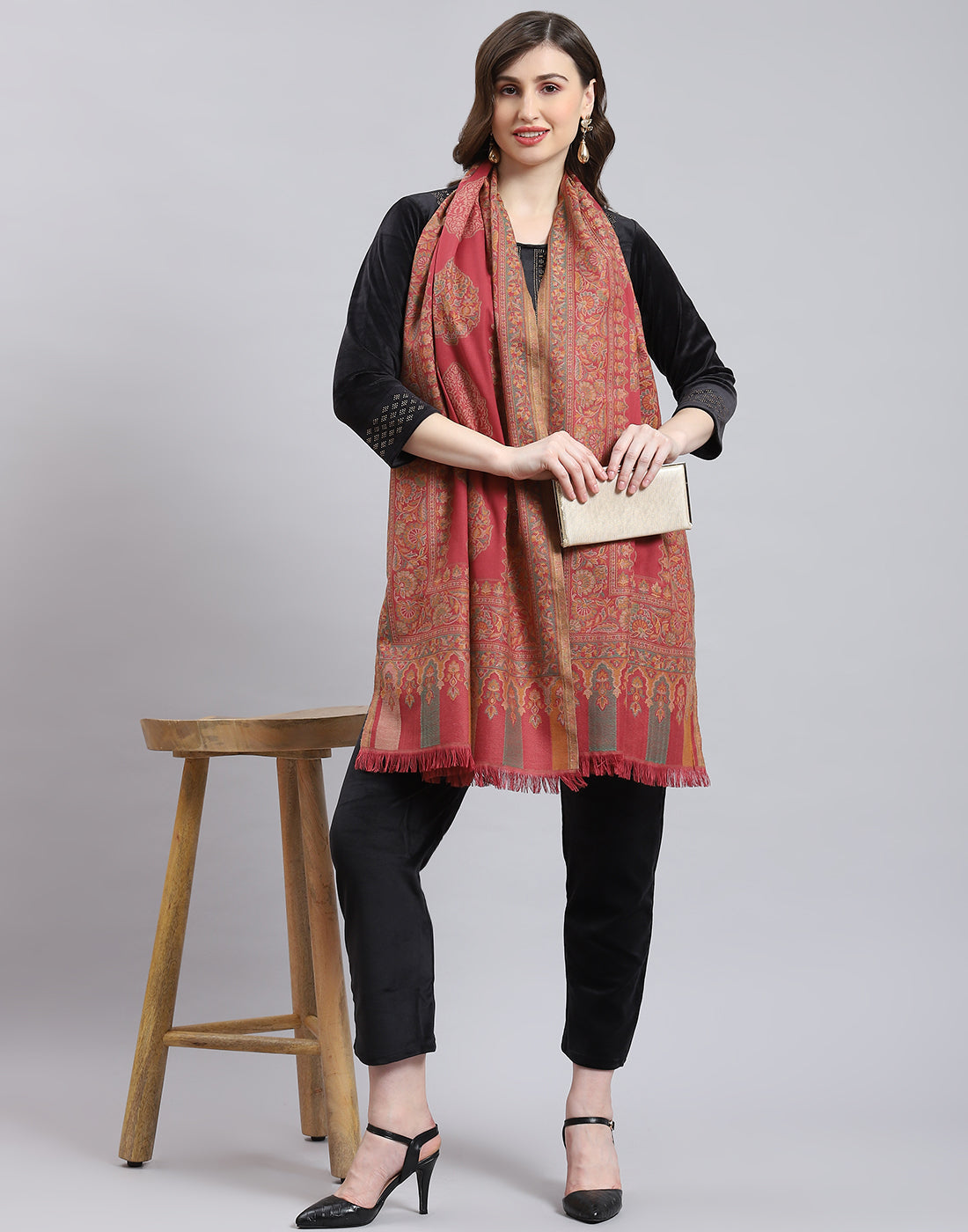 Women Pink Self Design Stole