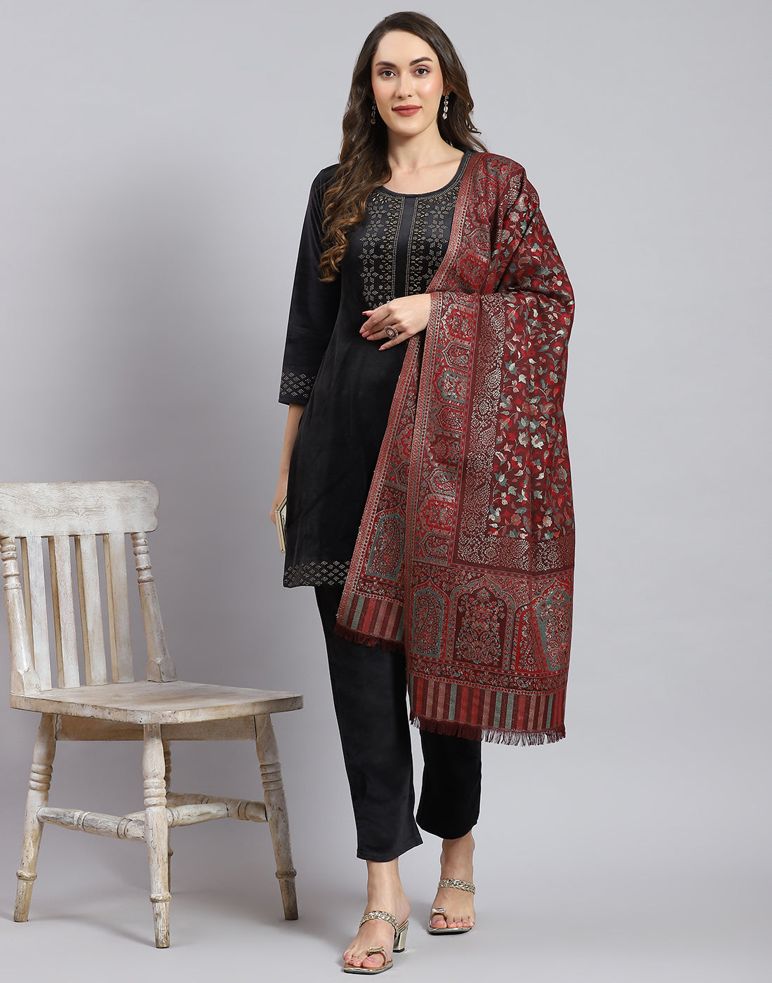 Women Maroon Self Design Stole