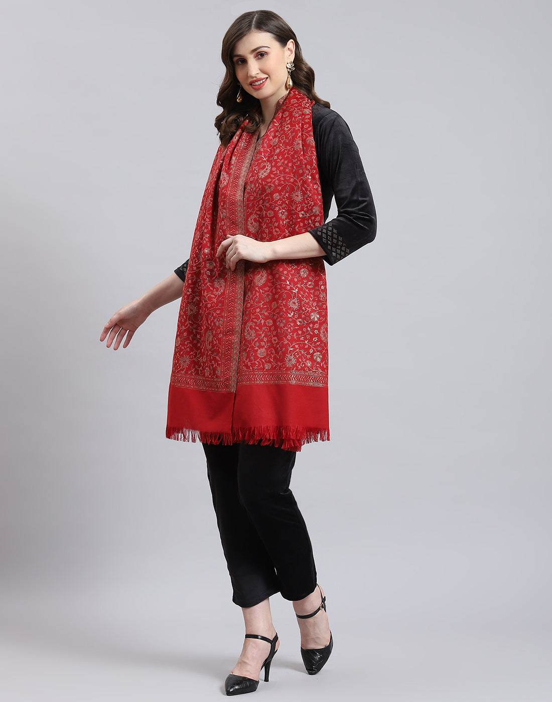 Women Red Self Design Stole
