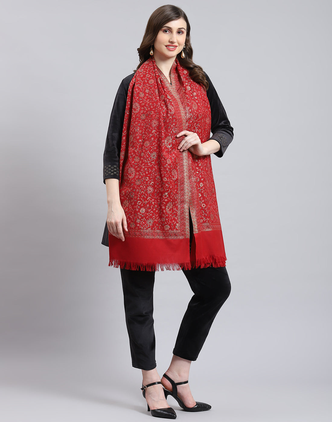 Women Red Self Design Stole