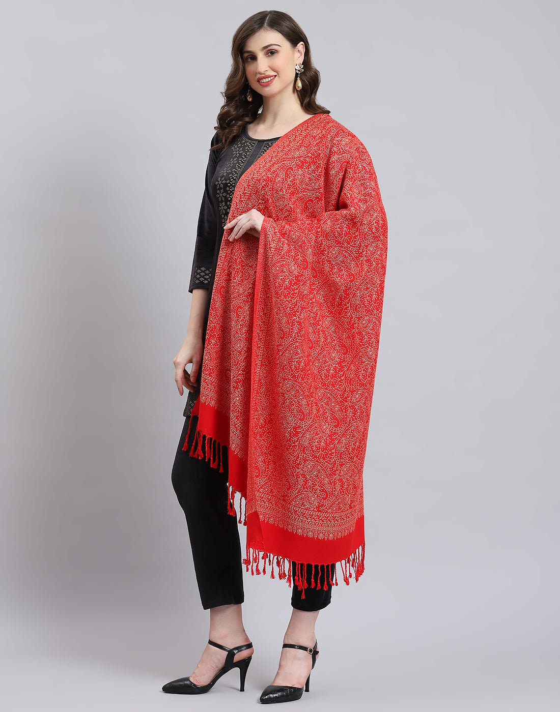 Women Red Self Design Stole