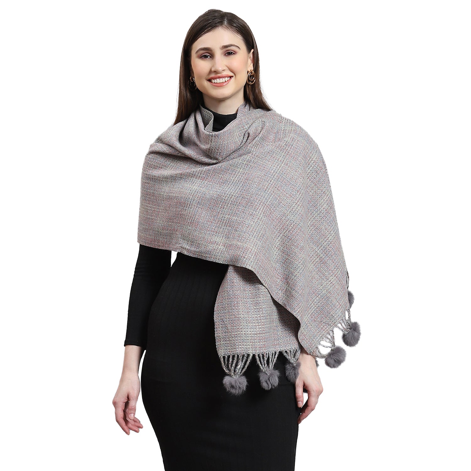Women Grey Self Design Stole