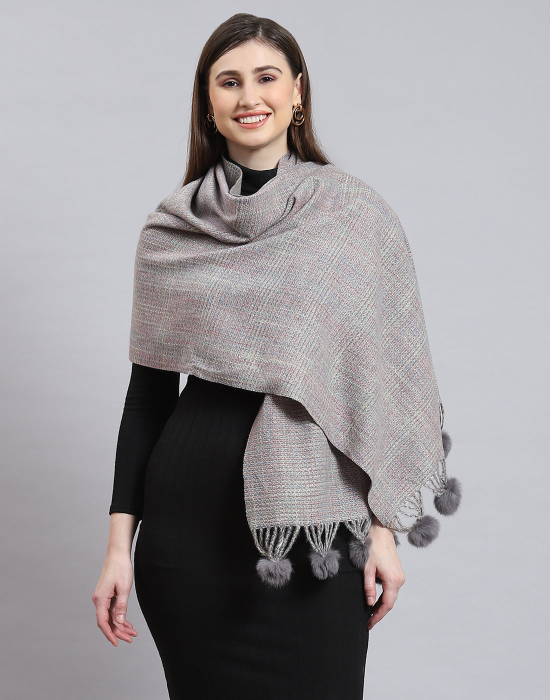 Women Grey Self Design Stole
