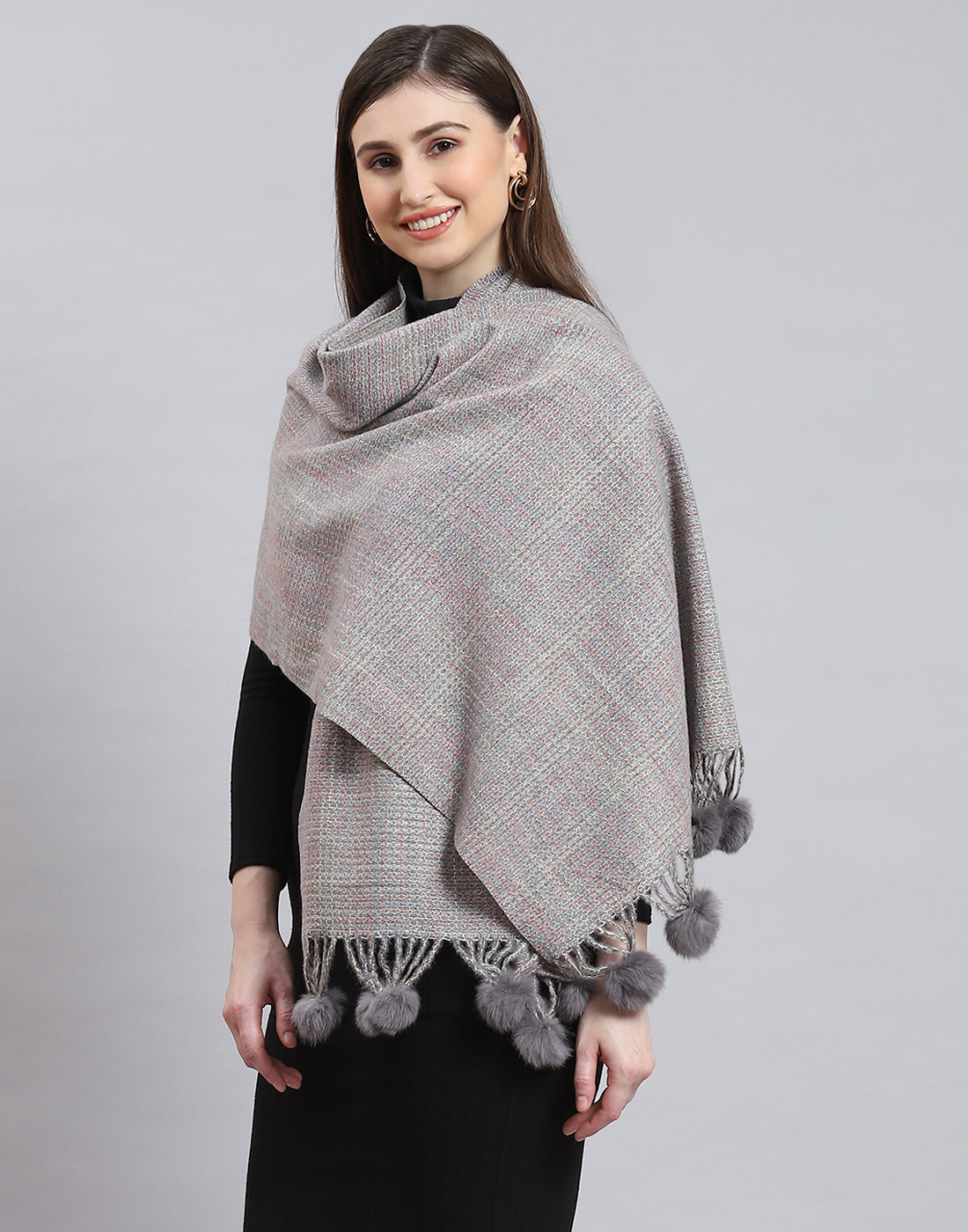Women Grey Self Design Stole