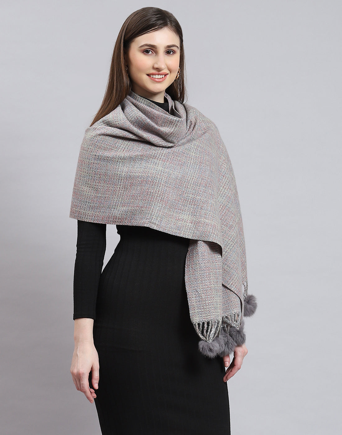 Women Grey Self Design Stole