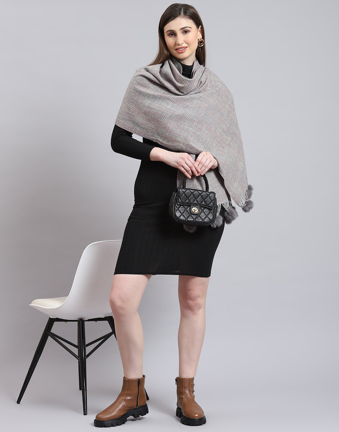 Women Grey Self Design Stole
