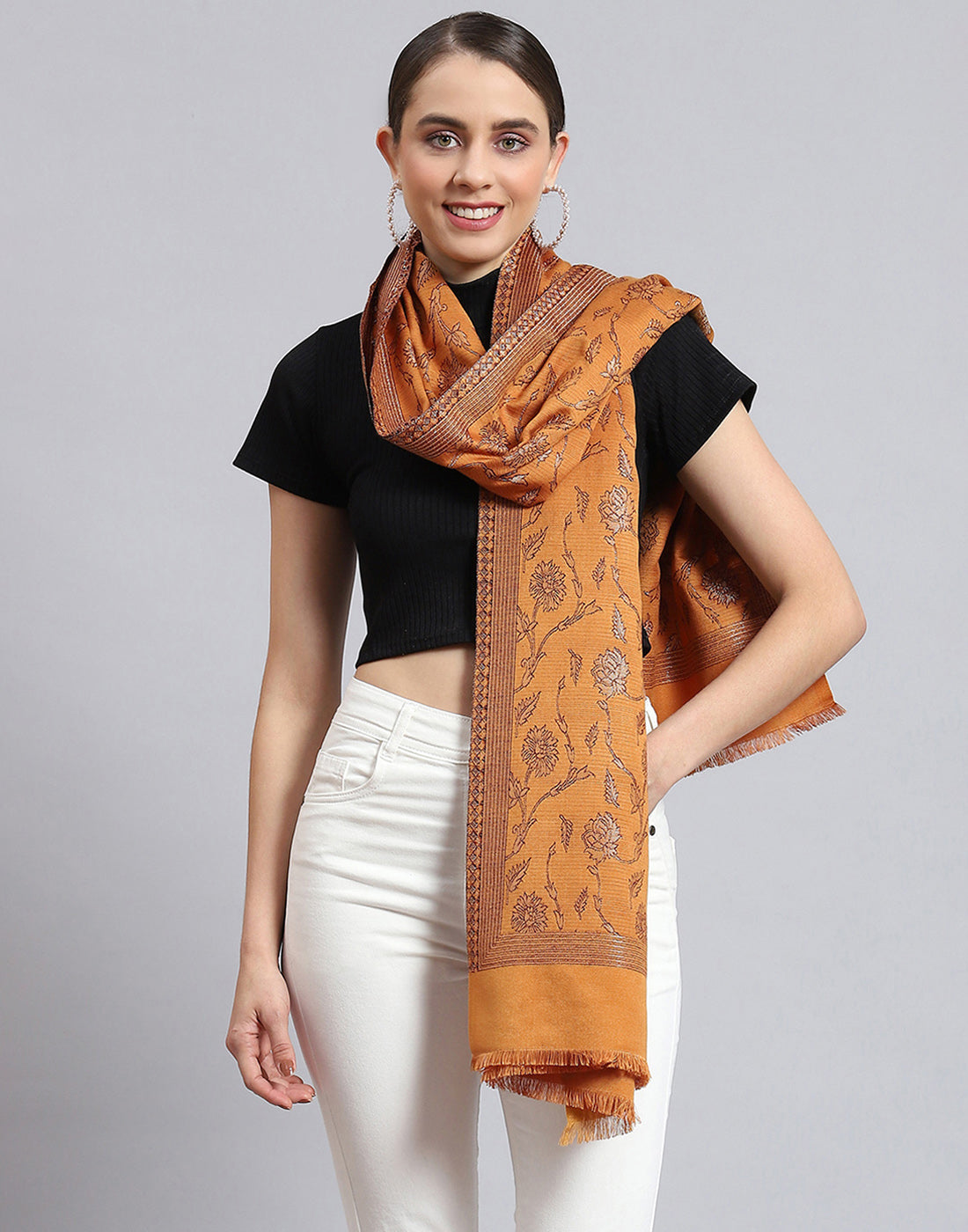 Women Brown Self Design Stole