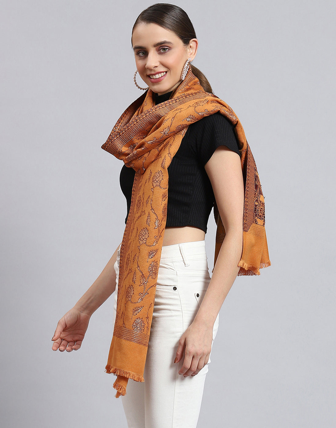 Women Brown Self Design Stole