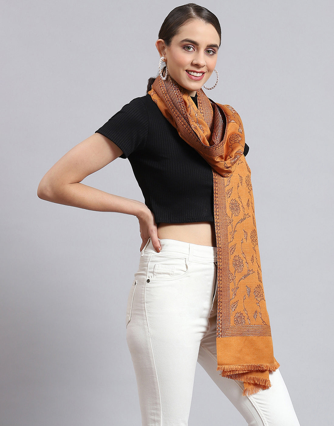 Women Brown Self Design Stole