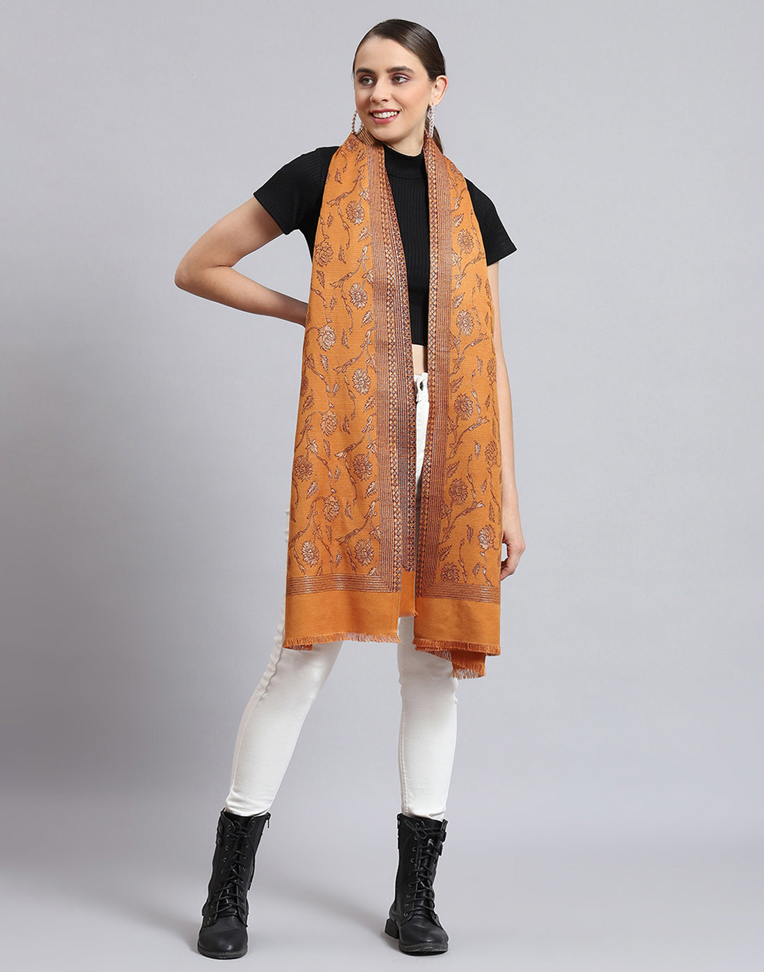 Women Brown Self Design Stole