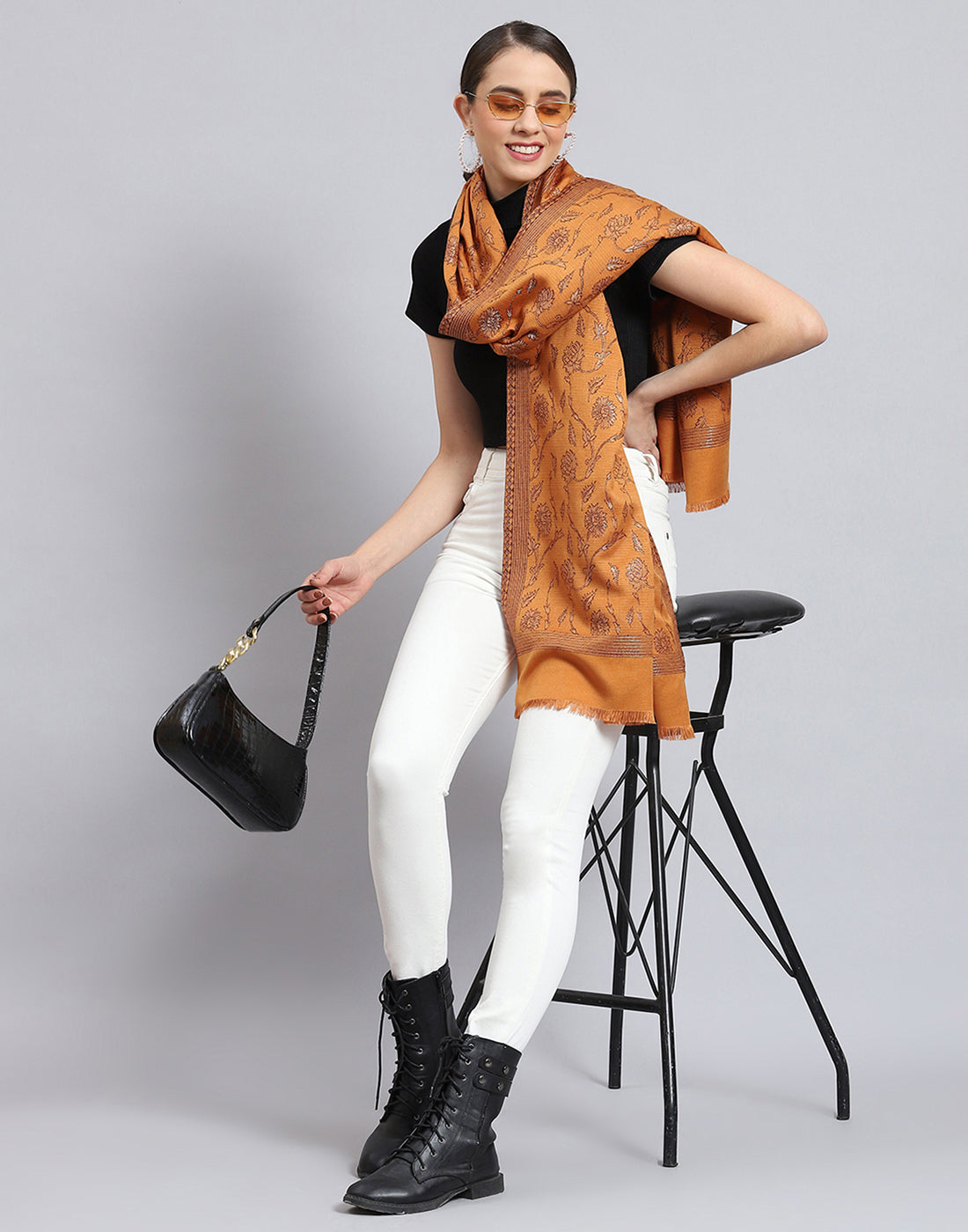 Women Brown Self Design Stole