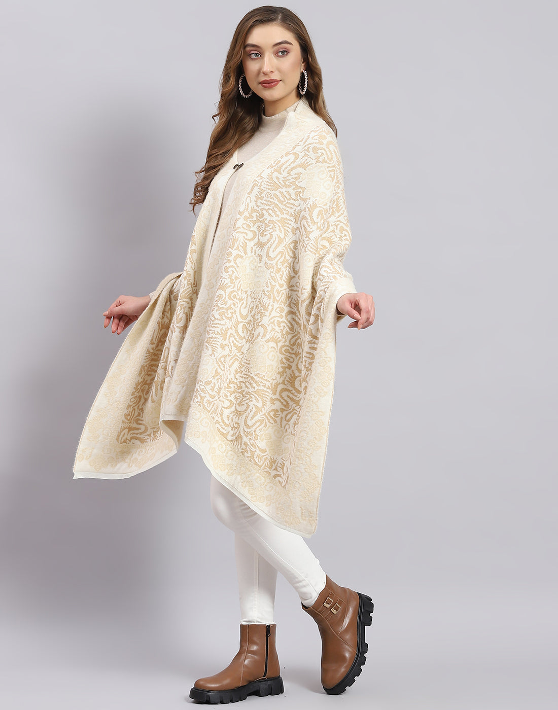 Women Beige Self Design Stole