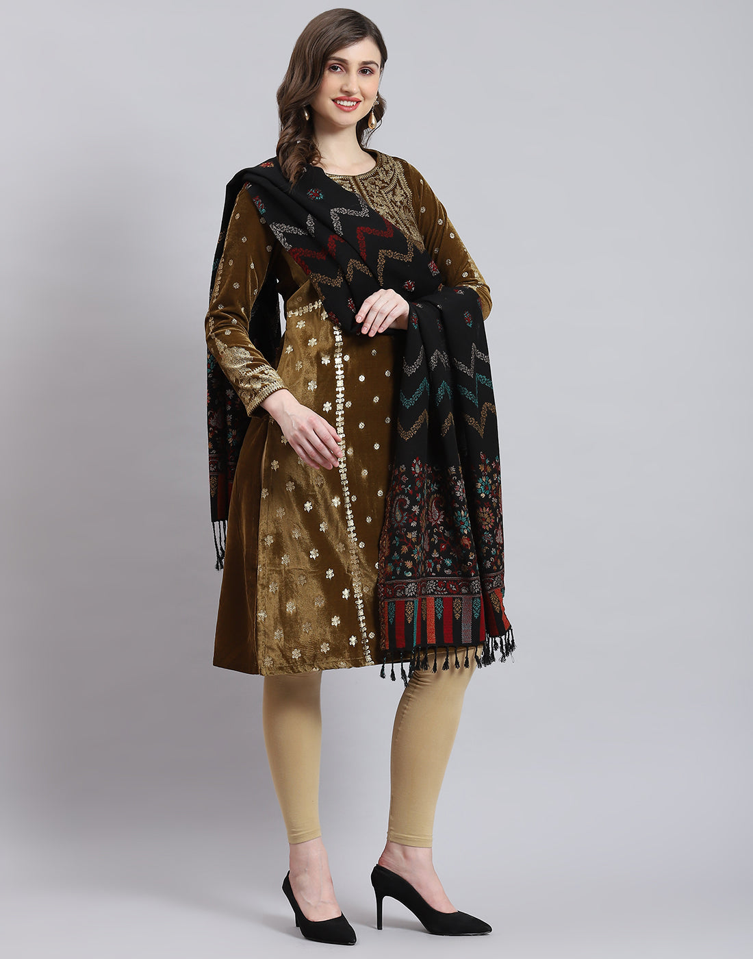 Women Black Self Design Stole