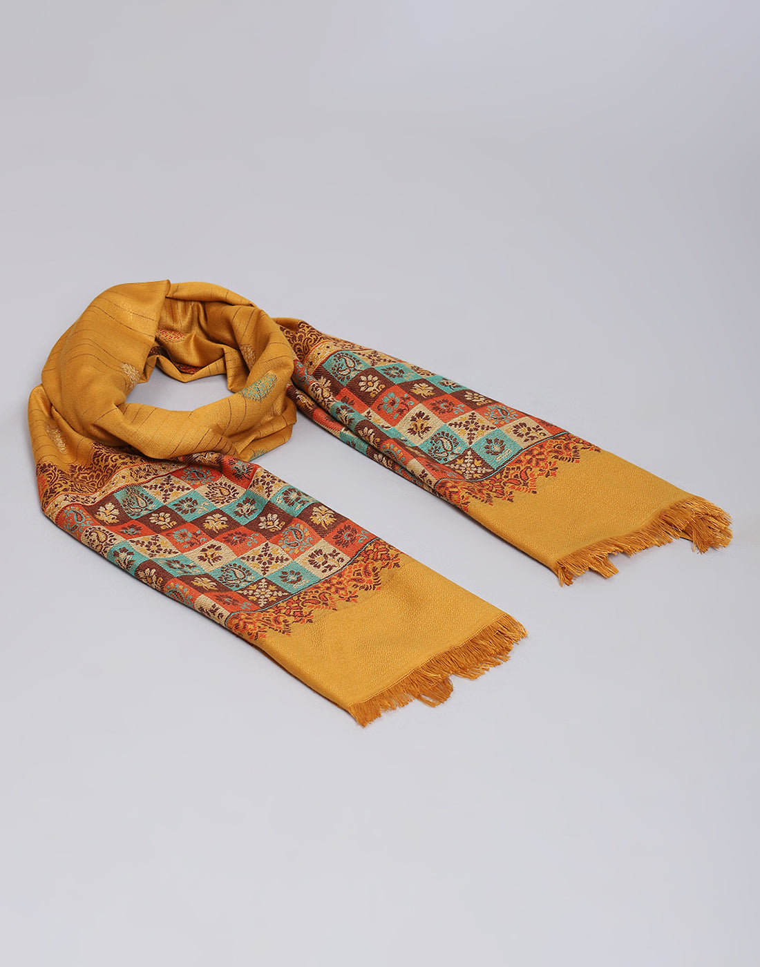 Women Mustard Self Design Stole