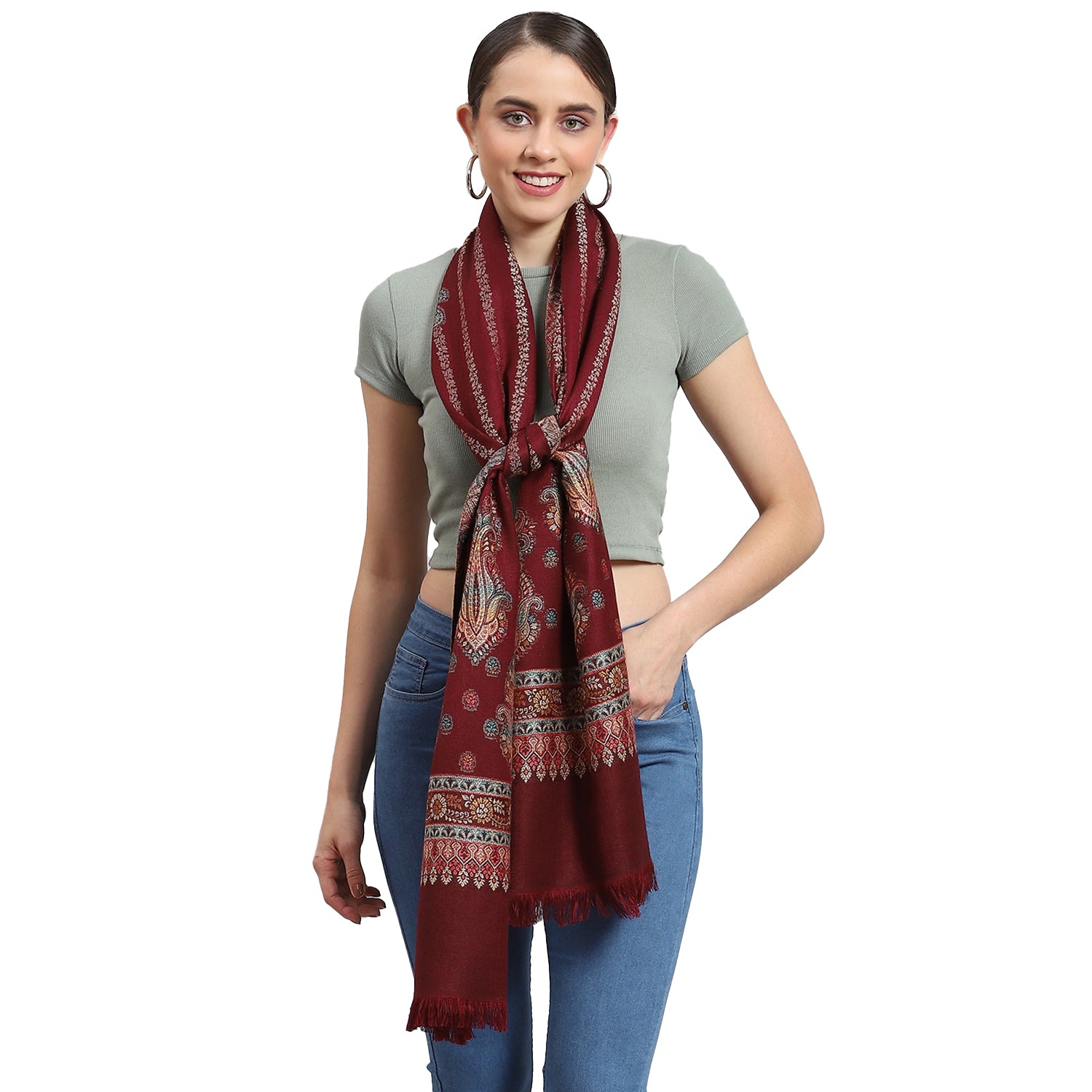 Women Maroon Self Design Stole