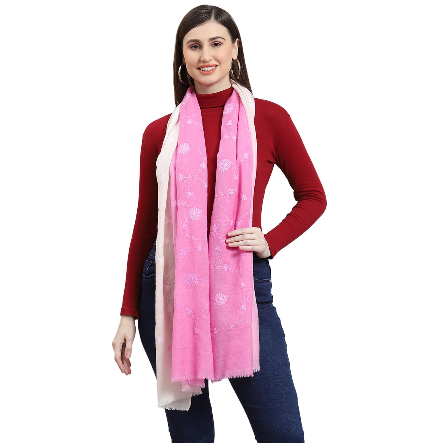 Women Pink Self Design Stole