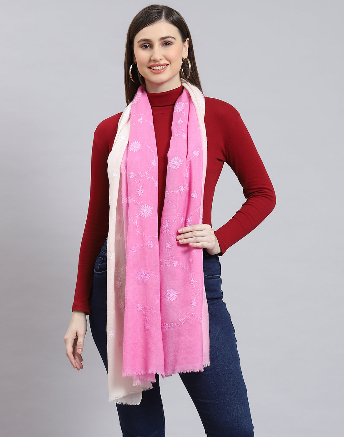 Women Pink Self Design Stole