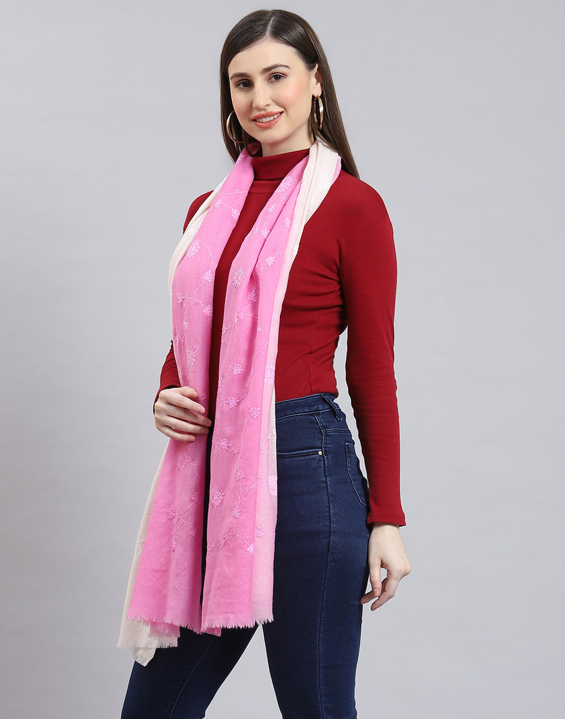 Women Pink Self Design Stole