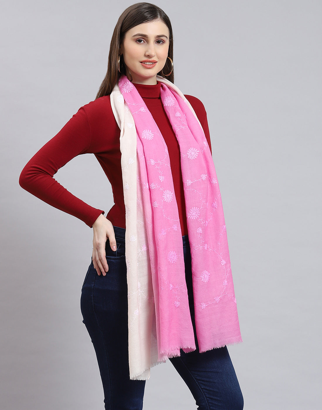Women Pink Self Design Stole