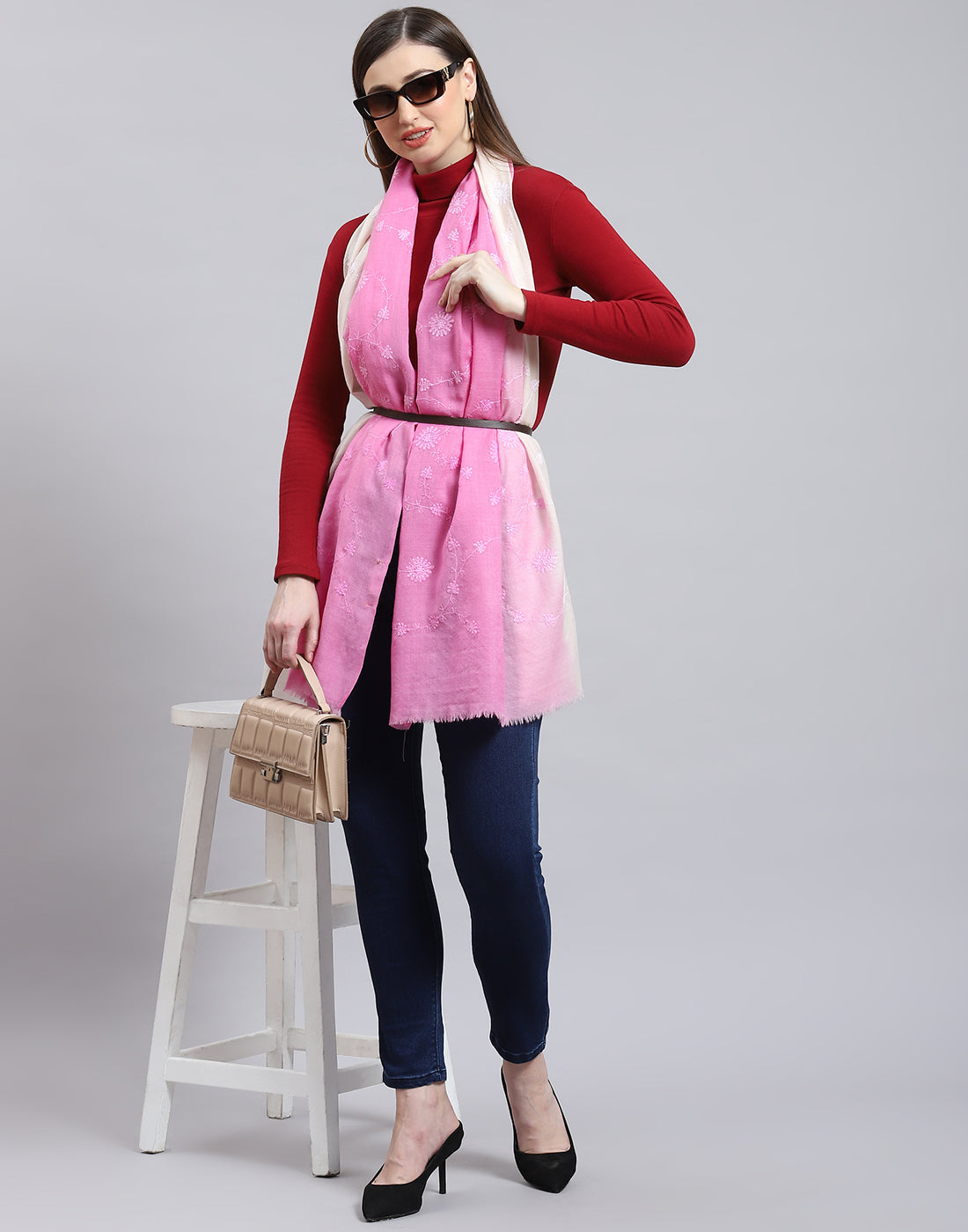 Women Pink Self Design Stole