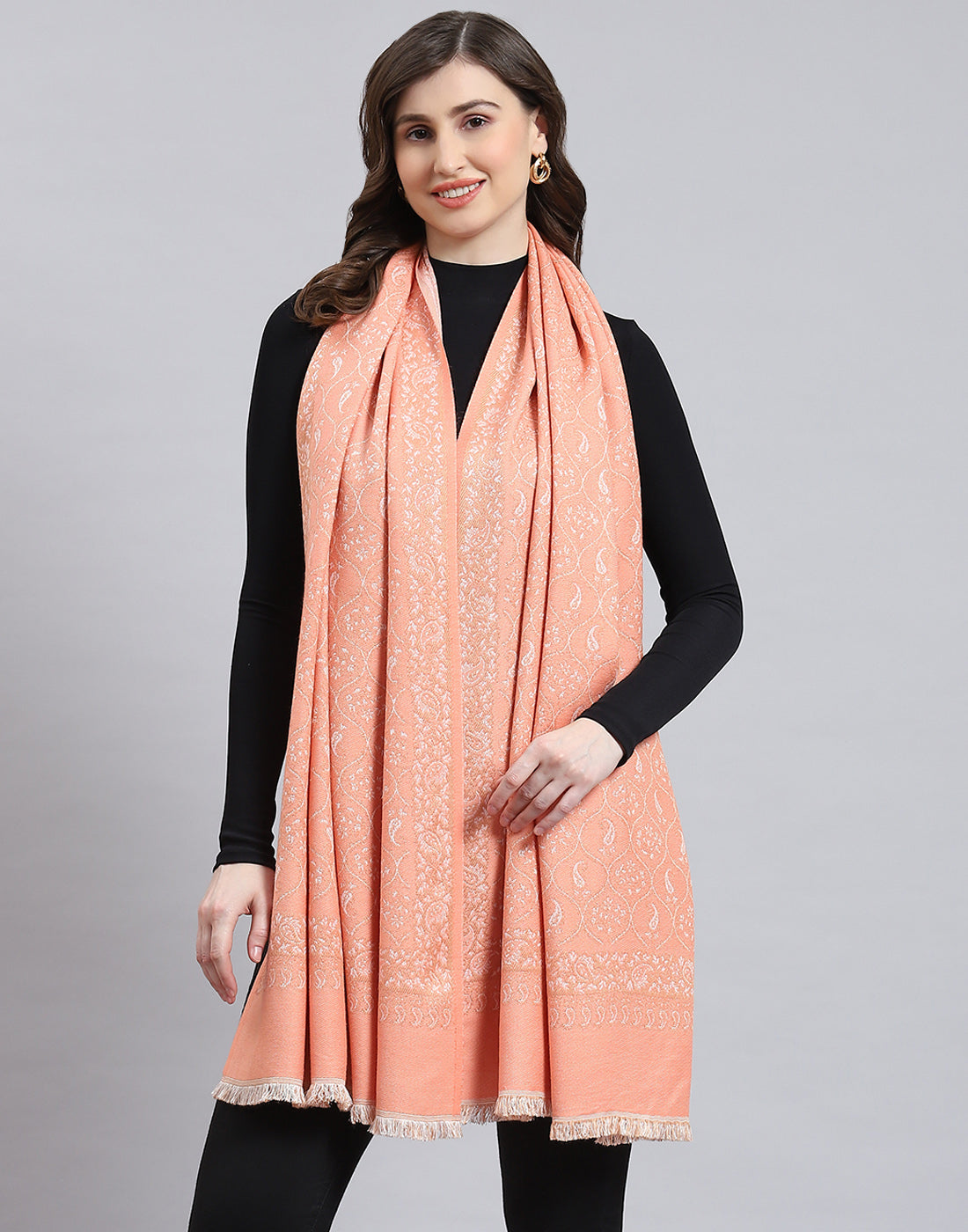 Women Peach Self Design Stole