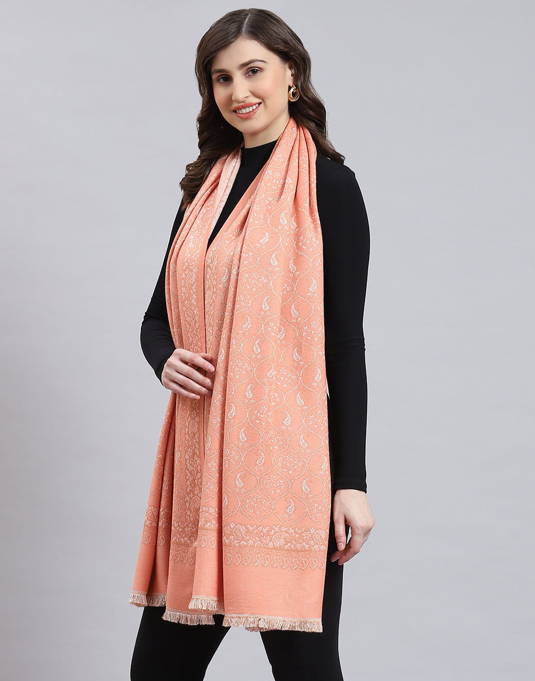 Women Peach Self Design Stole