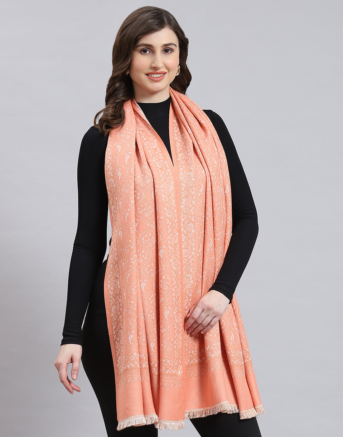 Women Peach Self Design Stole