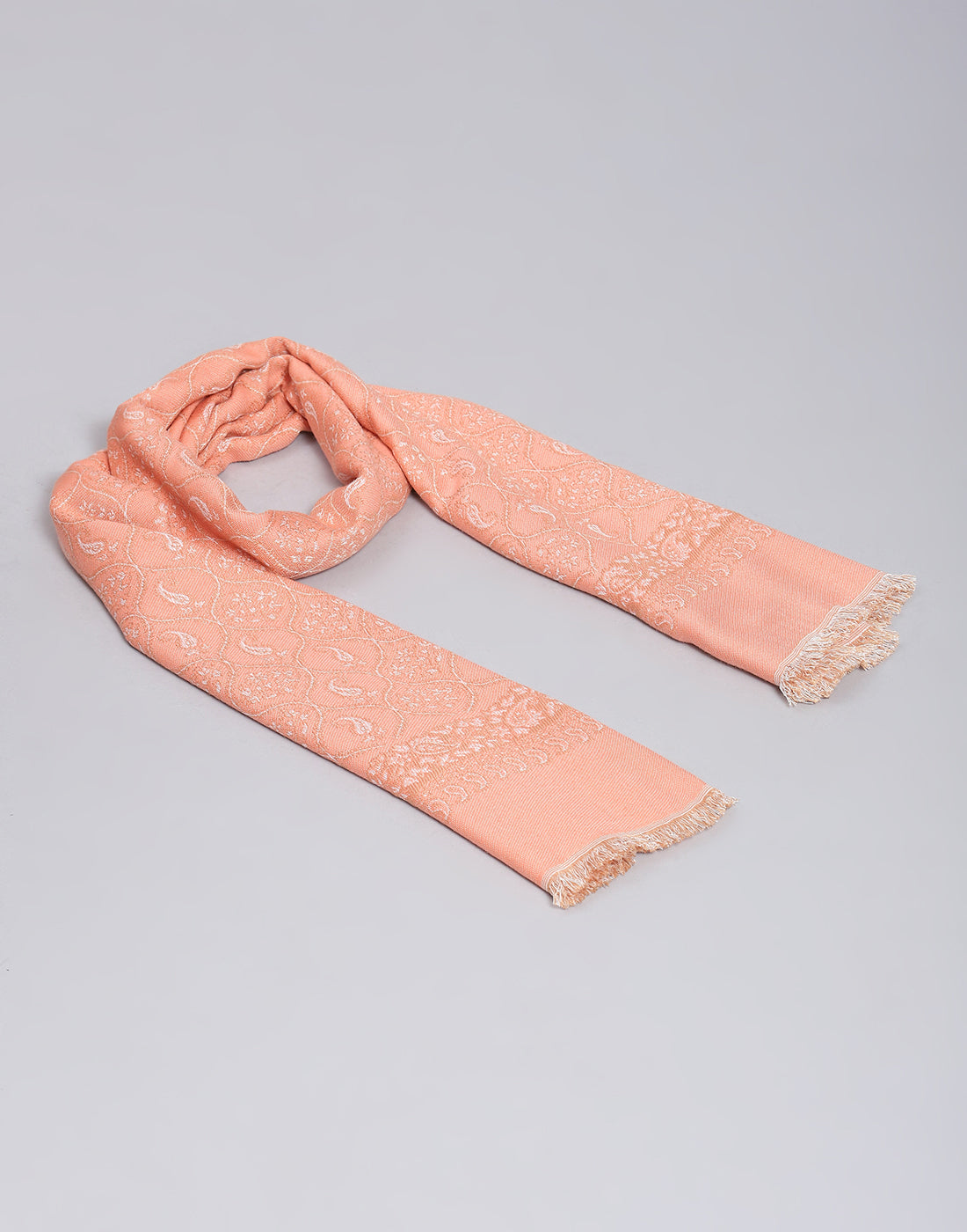 Women Peach Self Design Stole