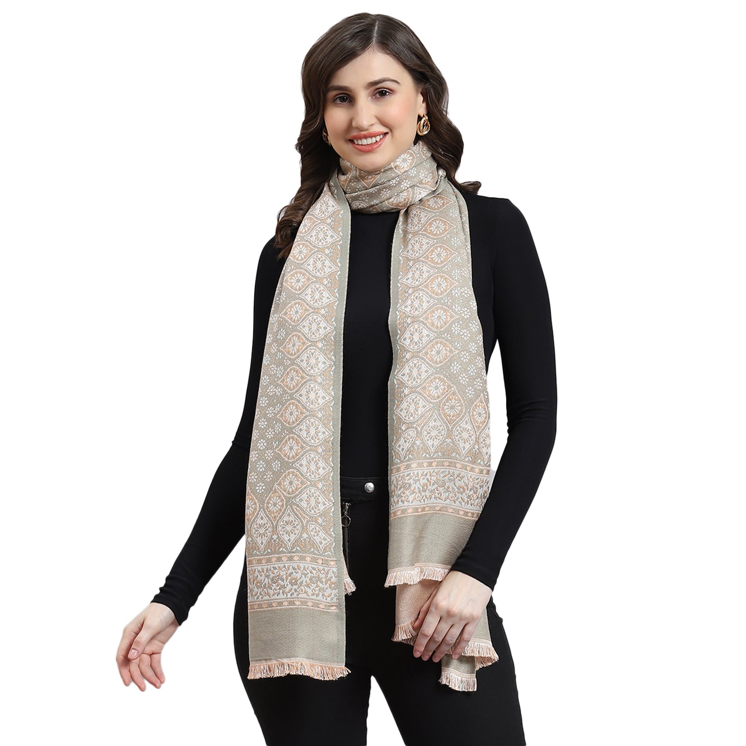 Women Olive Self Design Stole