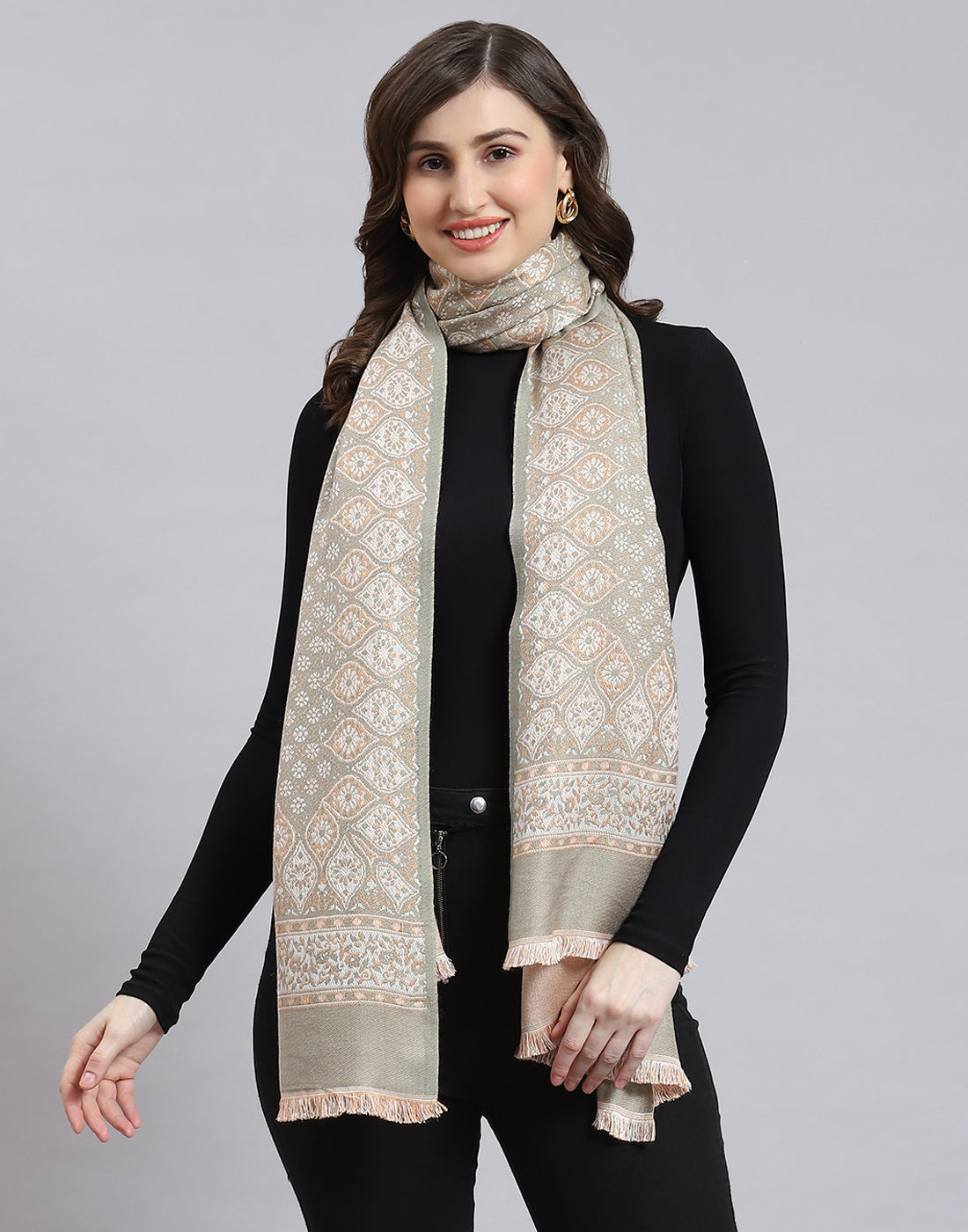 Women Olive Self Design Stole