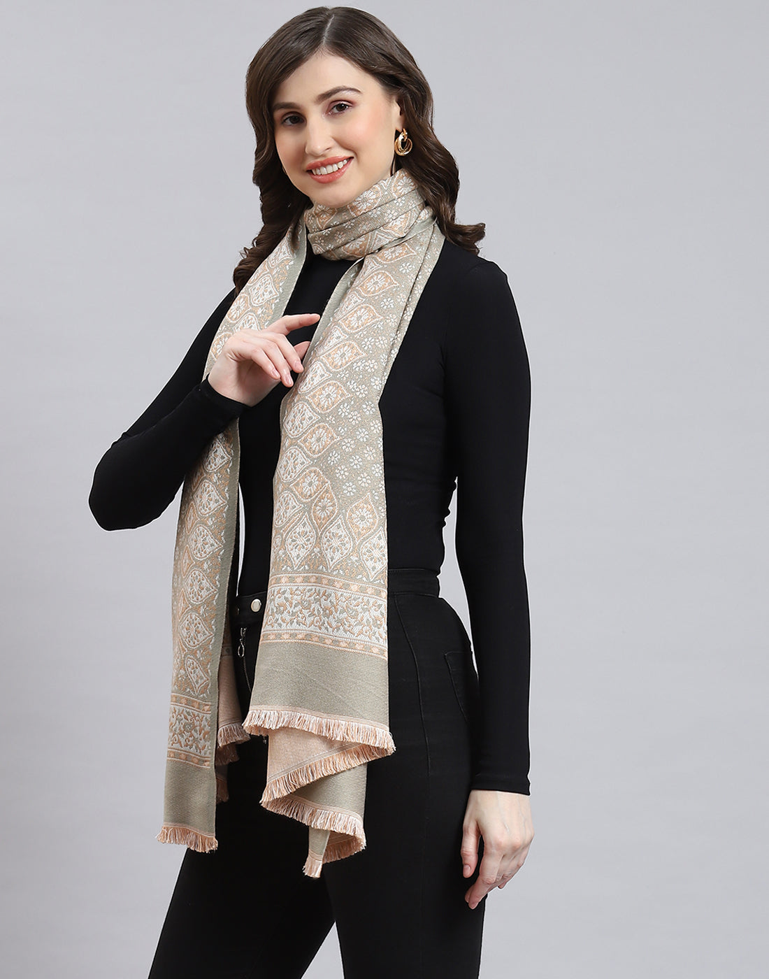 Women Olive Self Design Stole