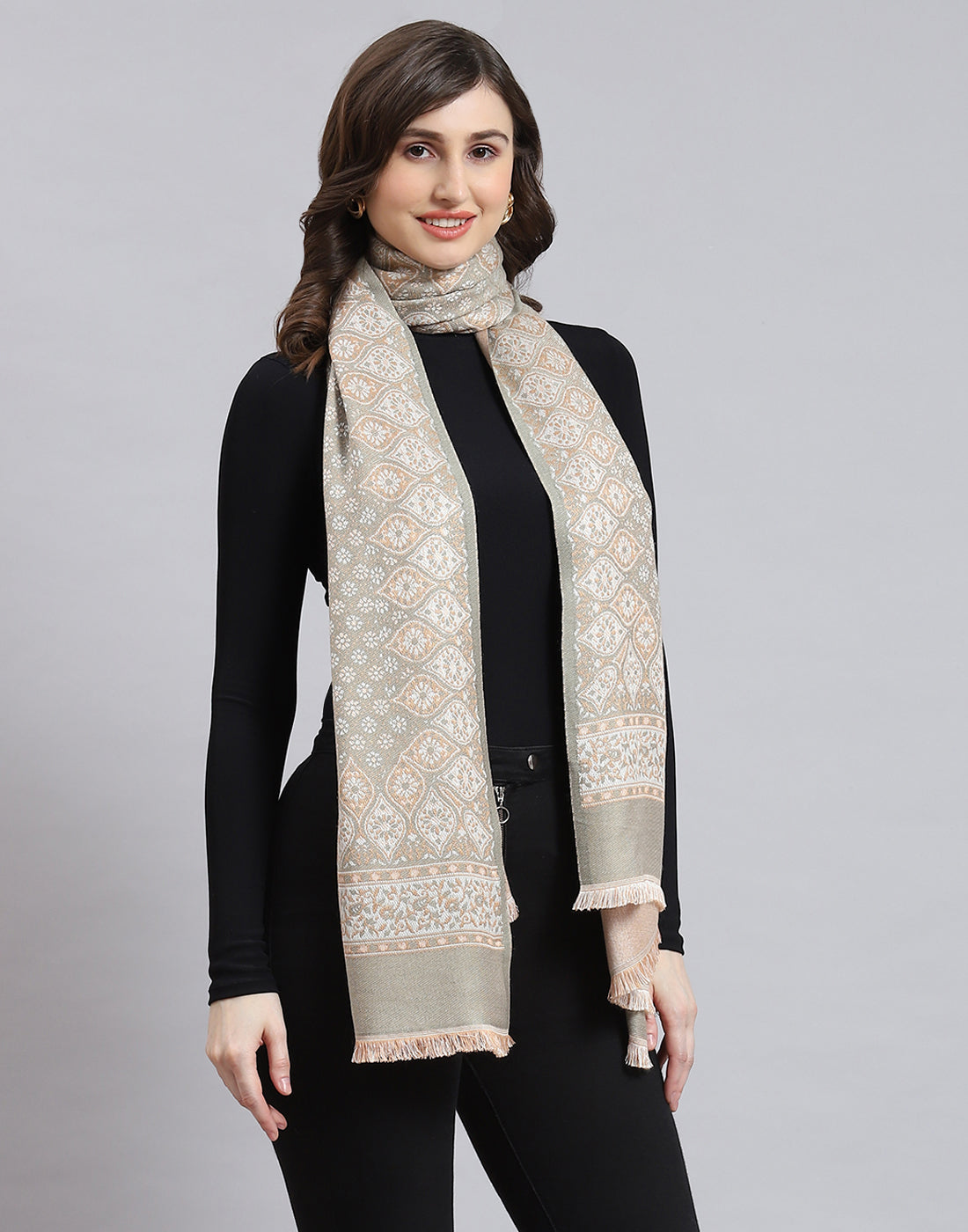 Women Olive Self Design Stole