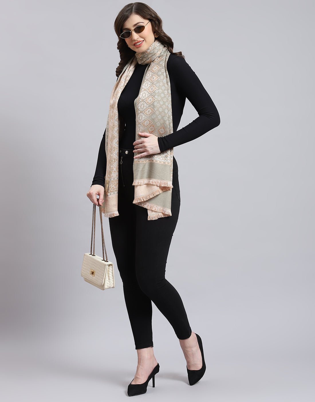 Women Olive Self Design Stole