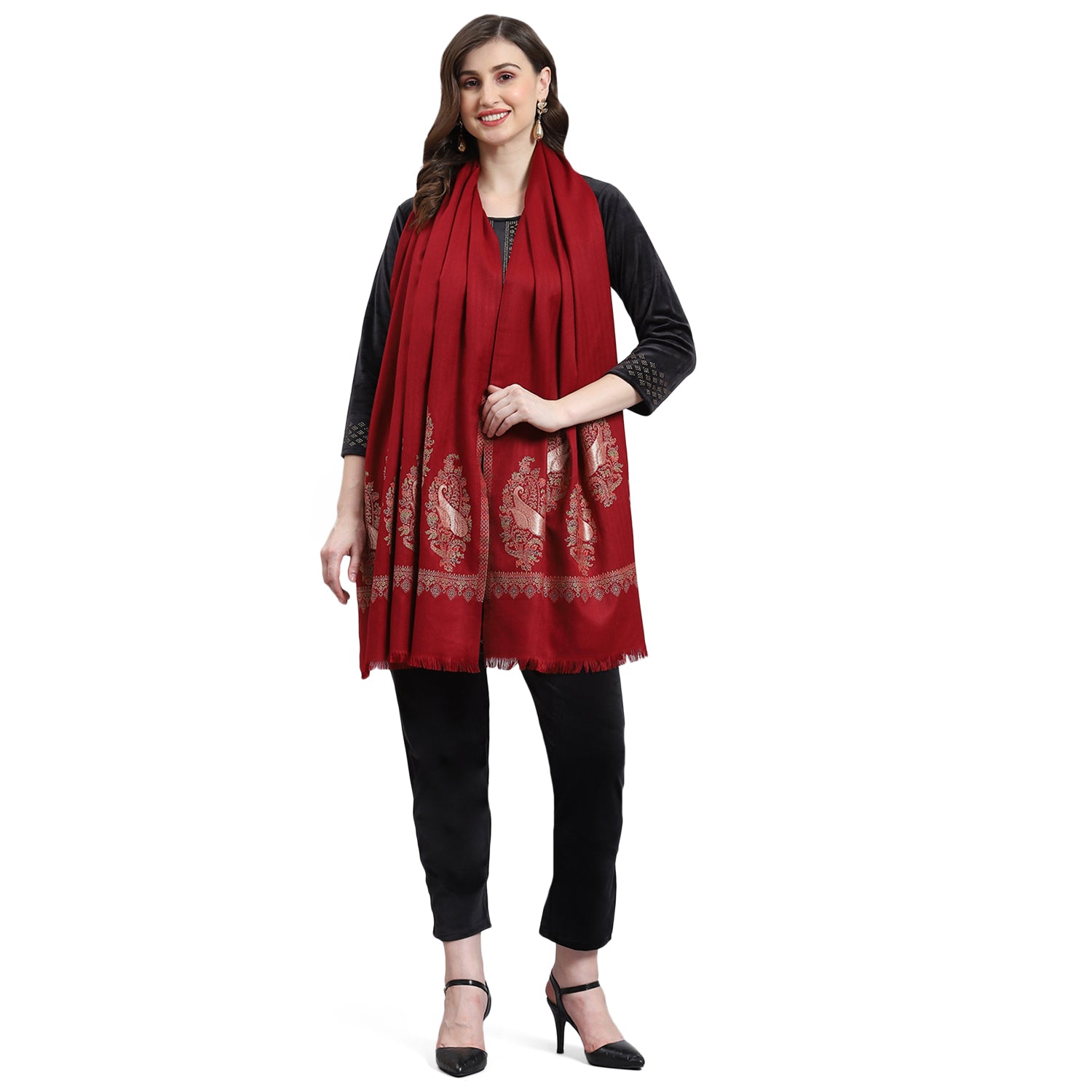 Women Maroon Self Design Stole