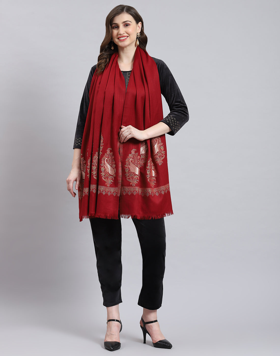 Women Maroon Self Design Stole