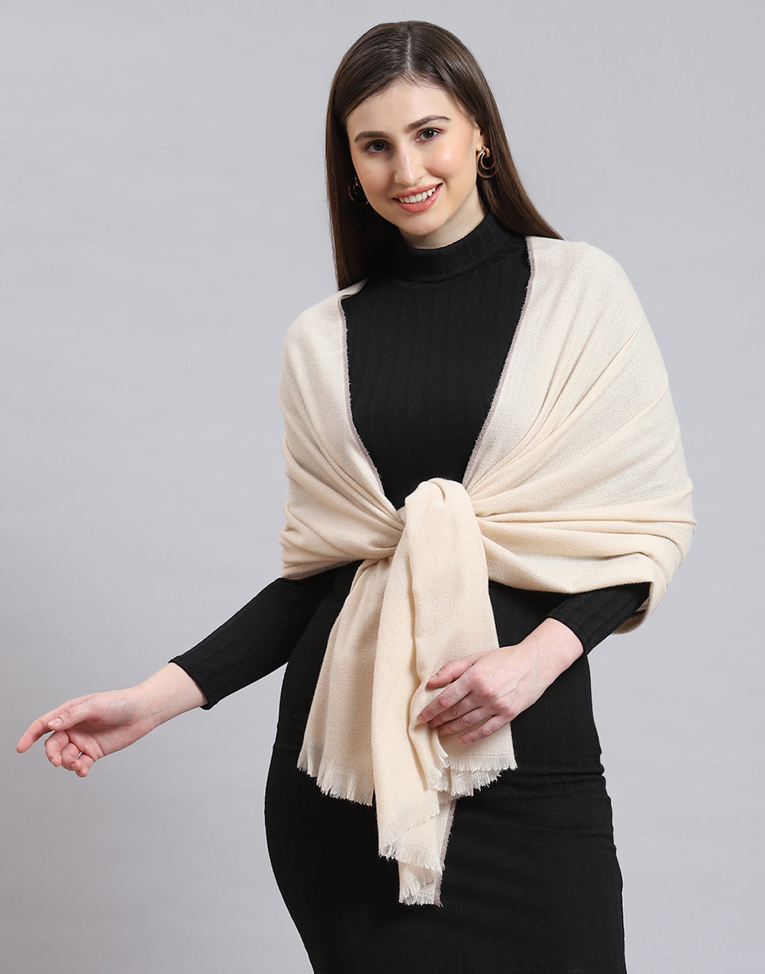 Women Beige Solid Stole